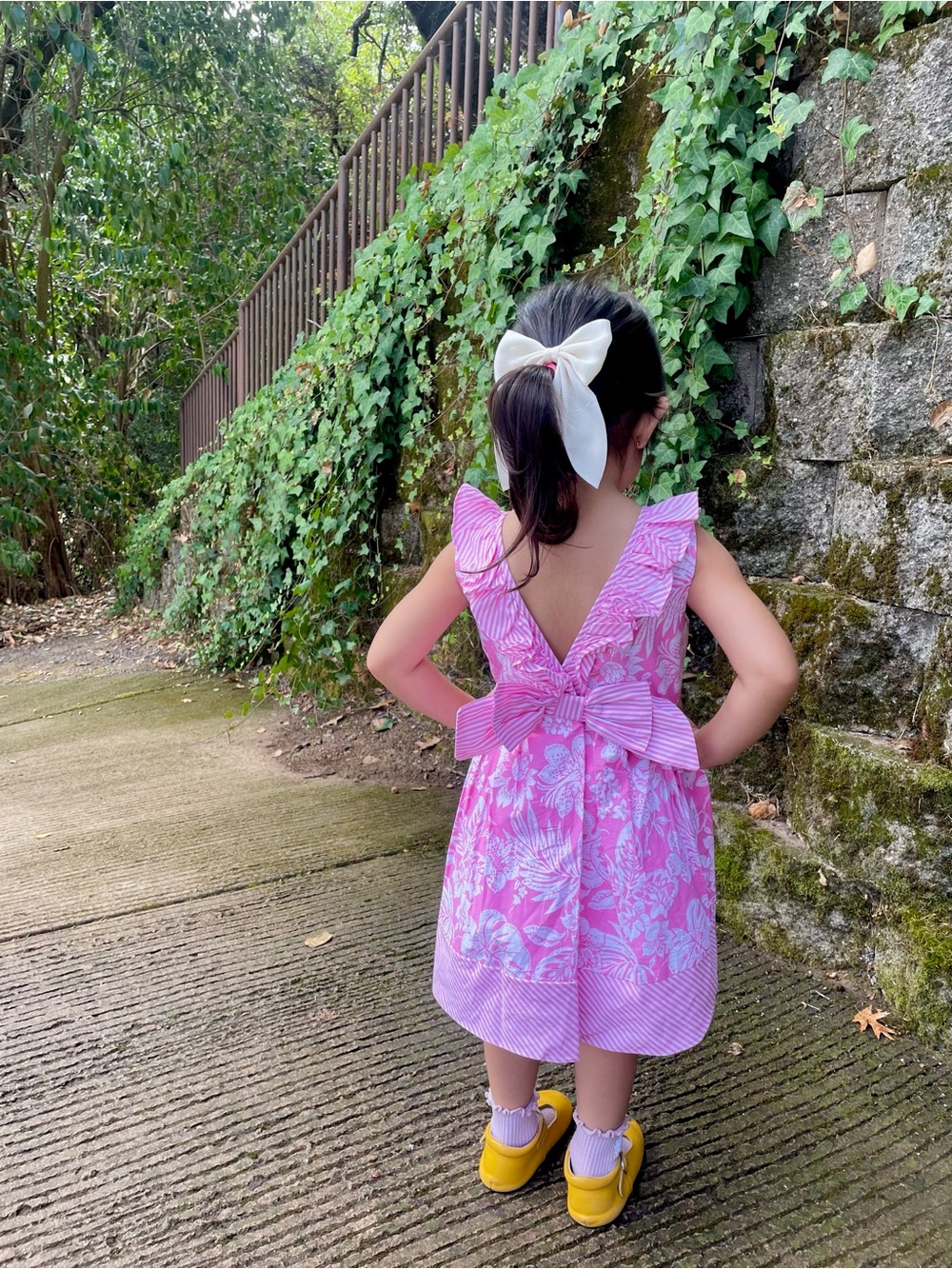 Girls Pink Floral Bow Back Dress